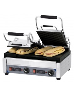 Grill Panini double Premium Rainurée - Lisse avec minuteur