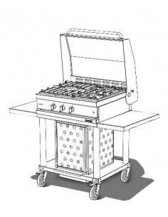 Table de cuisson gaz 3 feux mobile avec couvercle