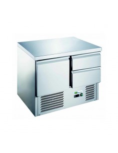 Saladette inox 2 Tiroirs 1 porte Profondeur 700mm Dessus inox 230 litres