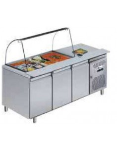 Saladette 3 portes Profondeur 700mm Dessus vitré ouvert Bacs GN1/1 Volume 465 litres