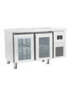 Table réfrigérée Positive Sans dosseret 301L 2 portes vitrées Dessus inox