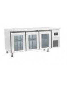 Table réfrigérée Positive Sans dosseret 457L 3 portes vitrées Dessus inox