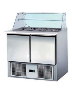 Saladette 2 Portes Profondeur 700mm Dessus Bacs GN1/1 vitré 240 litres