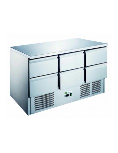 Saladette inox 6 Tiroirs Profondeur 700mm Dessus inox 368 litres