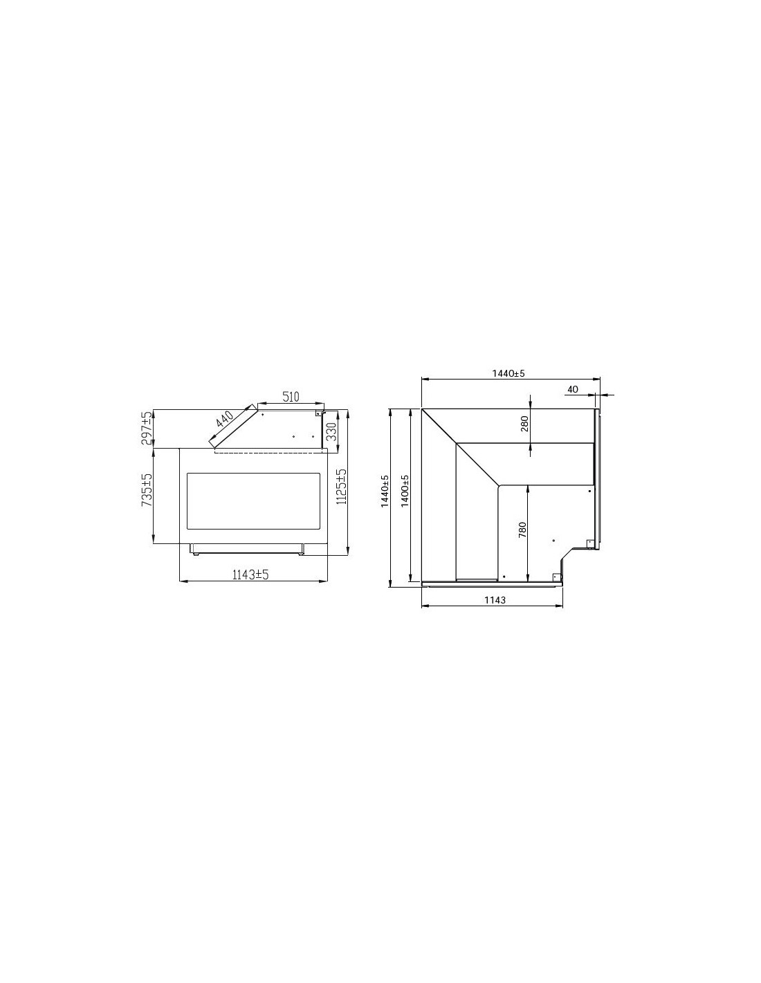 Meuble angle réfrigéré 90°I sans réserve vitrage bas M1000 Sans groupe