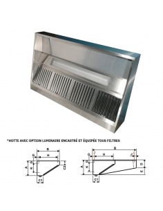 Hotte statique Hauteur 500mm Avancée (mm) 938 Longueur (mm) 2000