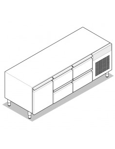 Soubassement réfrigéré 170L Gamme 700 Largeur 1600 Placard 1 porte 4 tiroirs