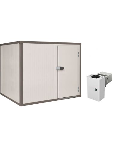 Chambre froide Négative Eco100 Sol piéton HI2,4 Ext1,4x3,4 V9,2m3 Porte 800x1900mm Soupape Chevrons Groupe 1261W R452A